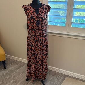 Banana Republic Factory Black and Pink Leaf Print Maxi Dress